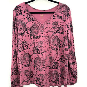 Belle Kim Gravel Leopard Cotton Tee Top Size L Pink Novelty Colorful Tropical